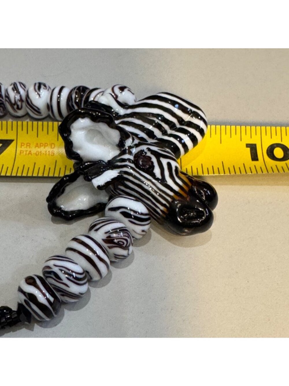 Handcrafted Glass Zebra Necklace Black & White Beads Signed 2002 Adjustable - Picture 8 of 10